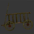 Vintage Wooden Cart With Red Wheels Yellow Frame And Cross Structure