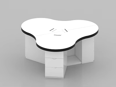 Unique Petal Shaped Office Desk With White Top Black Border And Storage Drawers 3d model