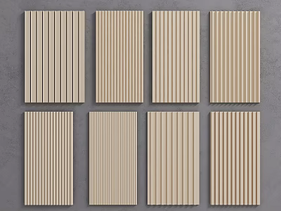 Beige Wainscoting Panels in Different Styles Displayed on Gray Wall 3d model
