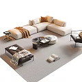 Modern Living Room Sofa Coffee Table Combination With Beige L Shaped Sofa Pillows And Black Accent Chair
