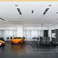 Modern Car Dealership Showroom Displaying Luxury Sports Cars And Glass Walls Interior