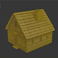 Traditional Wooden Log Cabin With Sloped Roof Brick Chimney Windows And Front Door