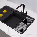 Modern Black Kitchen Faucet with Sink Drying Rack and Lemons on Marble Countertop