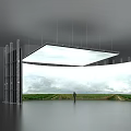 Advanced Computer Curved Screen Displaying Digital Field Sky Landscape With Person Standing 3d model