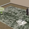 Soft Square Carpet on Wooden Floor with Window Blinds Vase Flowers and Magazines