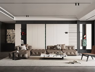 Minotti Living Room Corner Sofa Single Chair Marble Coffee Table Floor Lamp Side Table Picture Venetian Blinds 3d model