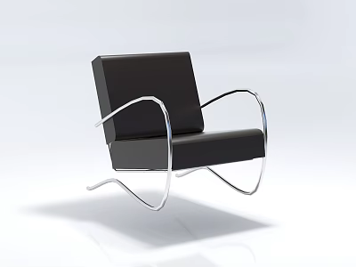Modern Black Single Chair with Sleek Metal Frame and Curved Design 3d model