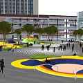 Colorful Outdoor Playground With Play Structures Trees Active Children And Urban Buildings