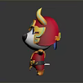 Cute Cartoon Game Movie Character With Red Yellow Decorative Armor And Horns