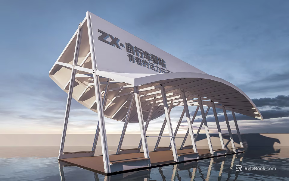 ZX New Yuan Technology Intelligent Equipment Industry Base Modern Architectural Structure With White Frame And Waterfront 3d model 