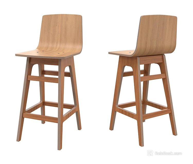 Wooden Bar Stools with Modern Design Tall Legs Backrest and Sturdy Wood Frame 3d model 