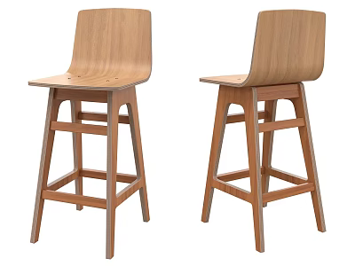 Wooden Bar Stools with Modern Design Tall Legs Backrest and Sturdy Wood Frame 3d model