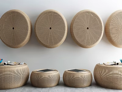 Woven Wall Decor and Storage Stools with Various Sizes for Home Living Essentials 3d model