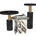 Stylish Modern Side Tables Featuring Black Tops Gold Legs and Marble Surfaces 3d model