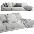 Modern Gray Sectional Sofa Interior With Stylish Throw Pillows And Blanket 3d model
