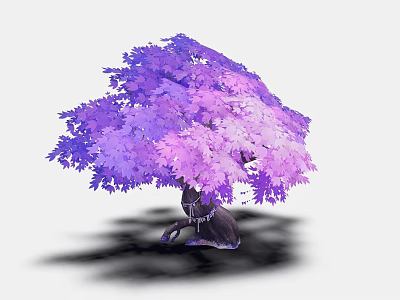 Vibrant Purple Tree With Thick Trunk And Dense Gradient Colored Crown 3d model