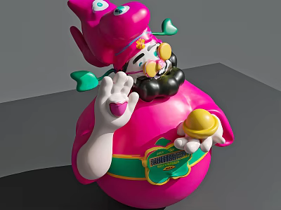 Pink Green Yellow Colorful Cartoon Character Art Installation With Large Eyes And Waving Hand 3d model