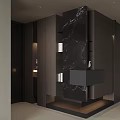 Modern Wooden Shoe Cabinet Interior With Marble Panel Open Shelves And Drawers