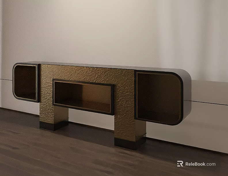 Modern Style Decorative Cabinet With Textured Surface Black Base And Open Compartments 3d model 