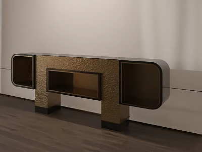 Modern Style Decorative Cabinet With Textured Surface Black Base And Open Compartments 3d model