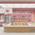 Pink Themed Dessert Shop Interior Design With Glass Display Cases Wooden Counter And Fresh Pastries