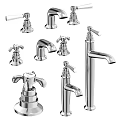Various Stylish Chrome Faucets With Classic Cross Handles And Modern Spout Shapes