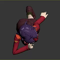Stylish Game Movie Character With Purple Hair Red Jacket Black Top Red Skirt And Standing Pose