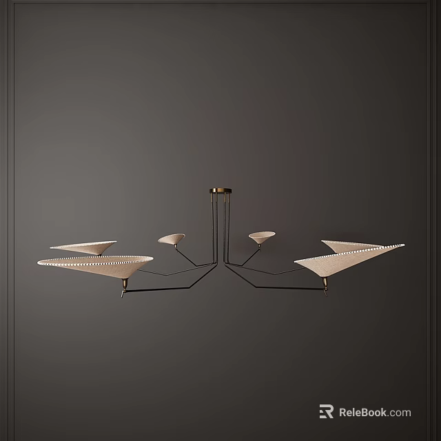 Modern Geometric Chandelier With Multiple Cone Shades And Metal Frame Against Dark Wall 3d model 