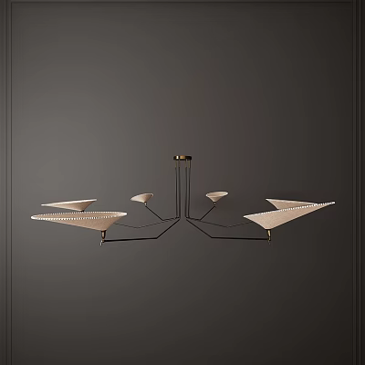 Modern Geometric Chandelier With Multiple Cone Shades And Metal Frame Against Dark Wall 3d model