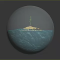 Transparent Sphere Interior With Small Island Green Plant And Blue Water
