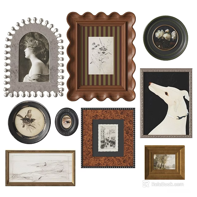 Decorative Round Framed Art With Ornate Borders And Diverse Subjects 3d model 
