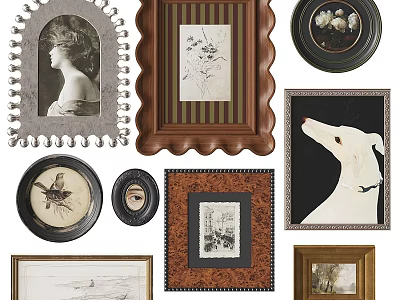 Decorative Round Framed Art With Ornate Borders And Diverse Subjects 3d model