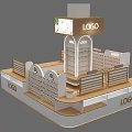Modern Exhibition Booth Design With Multiple Logo Displays And Display Shelves