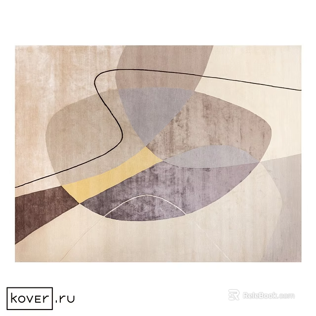 Abstract Geometric Square Rug With Curved Lines In Beige Brown Grey Yellow Hues 3d model 
