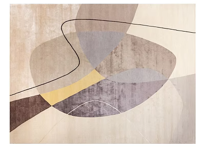 Abstract Geometric Square Rug With Curved Lines In Beige Brown Grey Yellow Hues 3d model