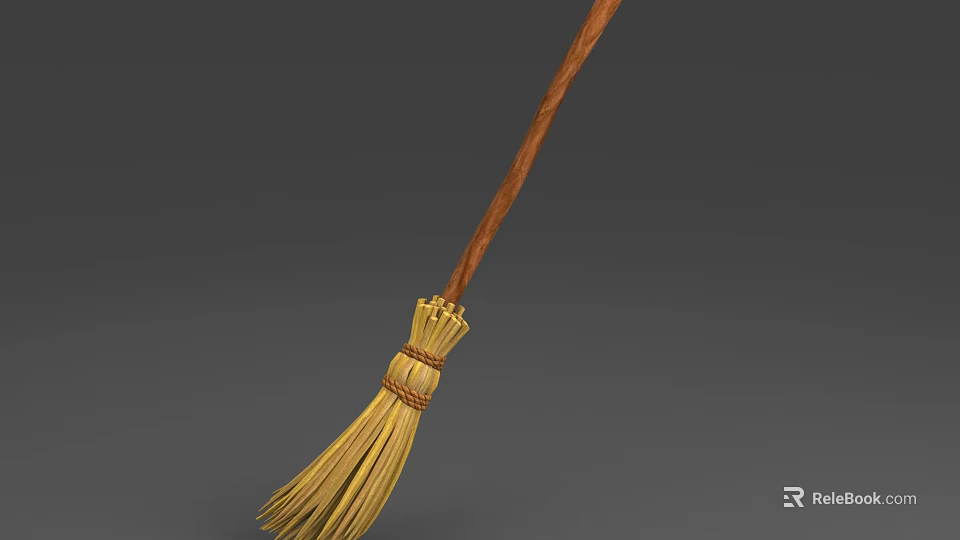Traditional Broom With Wooden Handle And Straw Bristles Design 3d model 