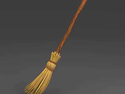 Traditional Broom With Wooden Handle And Straw Bristles Design 3d model