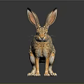 Realistic Spotted Hare With Long Ears Standing On Shiny Surface Against Gray Background
