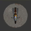 Vibrant Yellow And Blue Motorcycle With Brown Seat On Circular Brick Pavement
