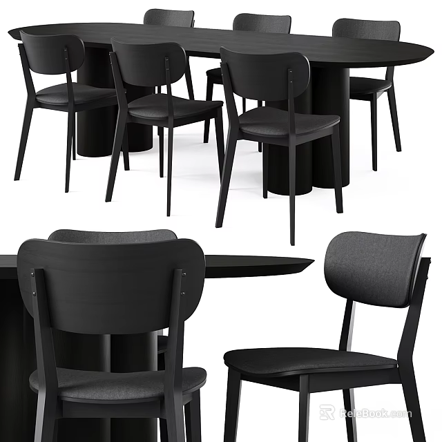 Modern Black Dining Table And Chairs Set With Minimalist Design And Comfortable Backrest Chairs 3d model 