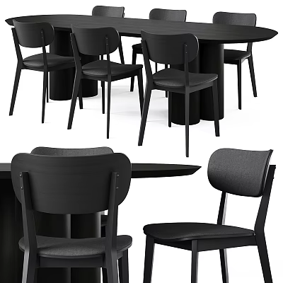 Modern Black Dining Table And Chairs Set With Minimalist Design And Comfortable Backrest Chairs 3d model
