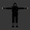 Game Movie Character in Black Tactical Gear With Helmet Rifle And Flippers