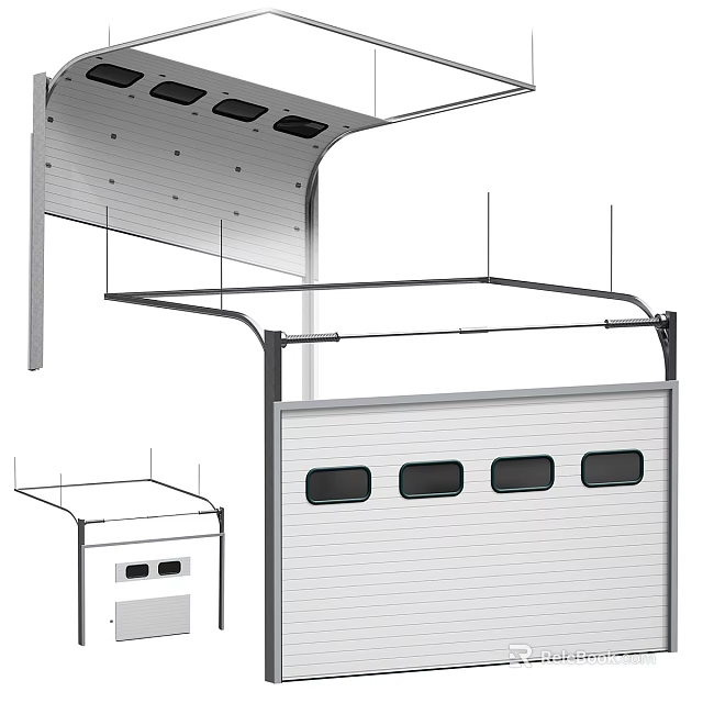 Durable Metal Garage Door Design With Multiple Windows And Frame Structure 3d model 