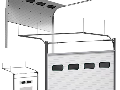 Durable Metal Garage Door Design With Multiple Windows And Frame Structure 3d model