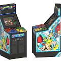 Two Vintage Retro Arcade Machines With Colorful Artwork And Game Controls For Entertainment