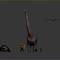 Group of Prehistoric Dinosaurs Featuring Long Necked Pterosaur Triceratops and Small Species