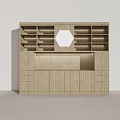 Modern Minimalist Wooden Display Cabinet With Multiple Compartments And Light Wood Tone