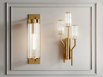 Modern Elegant Wall Lamps with Golden Metal Frame and Transparent Glass Shades for Stylish Decor 3d model