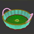 Brown Woven Basket With Two Handles Round Shape On Gray Background 3d model