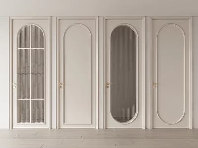 Modern White Hinged Doors With Glass Panels Golden Handles And Different Designs 3d model